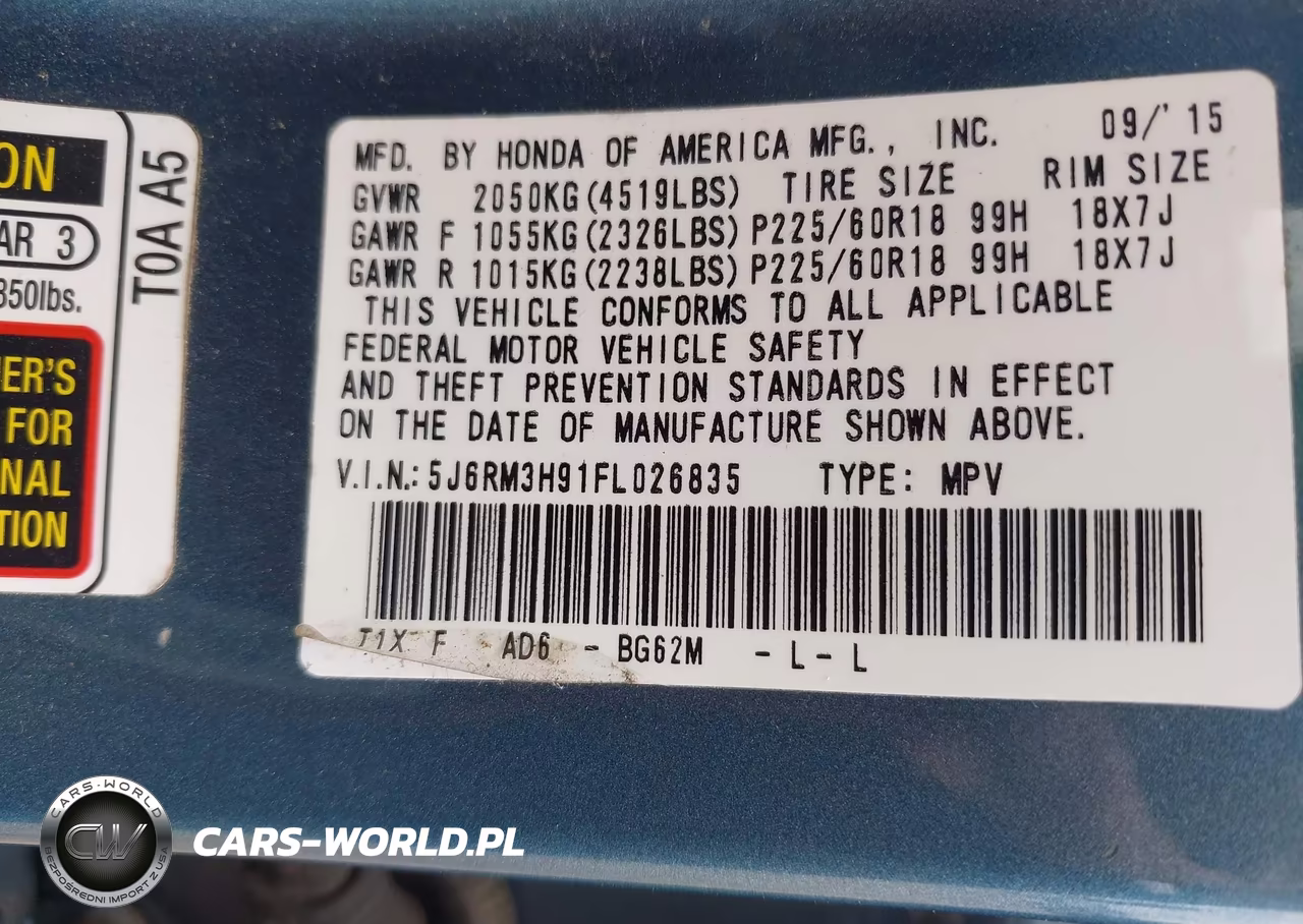 2015 Honda Cr-V Touring VIN:5J6RM3H91FL026835 - 9