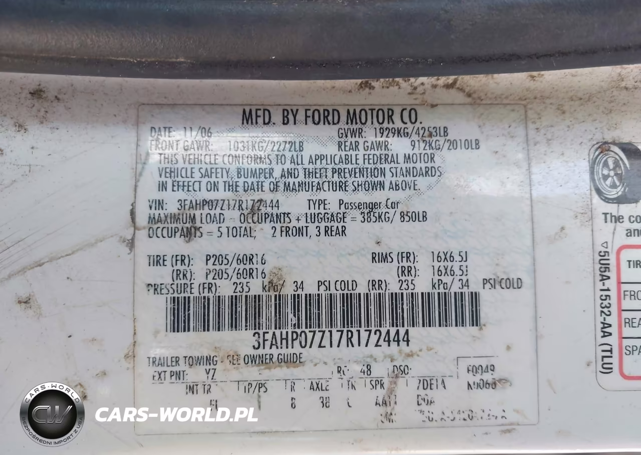 2007 Ford Fusion Se VIN:3FAHP07Z17R172444 - 9