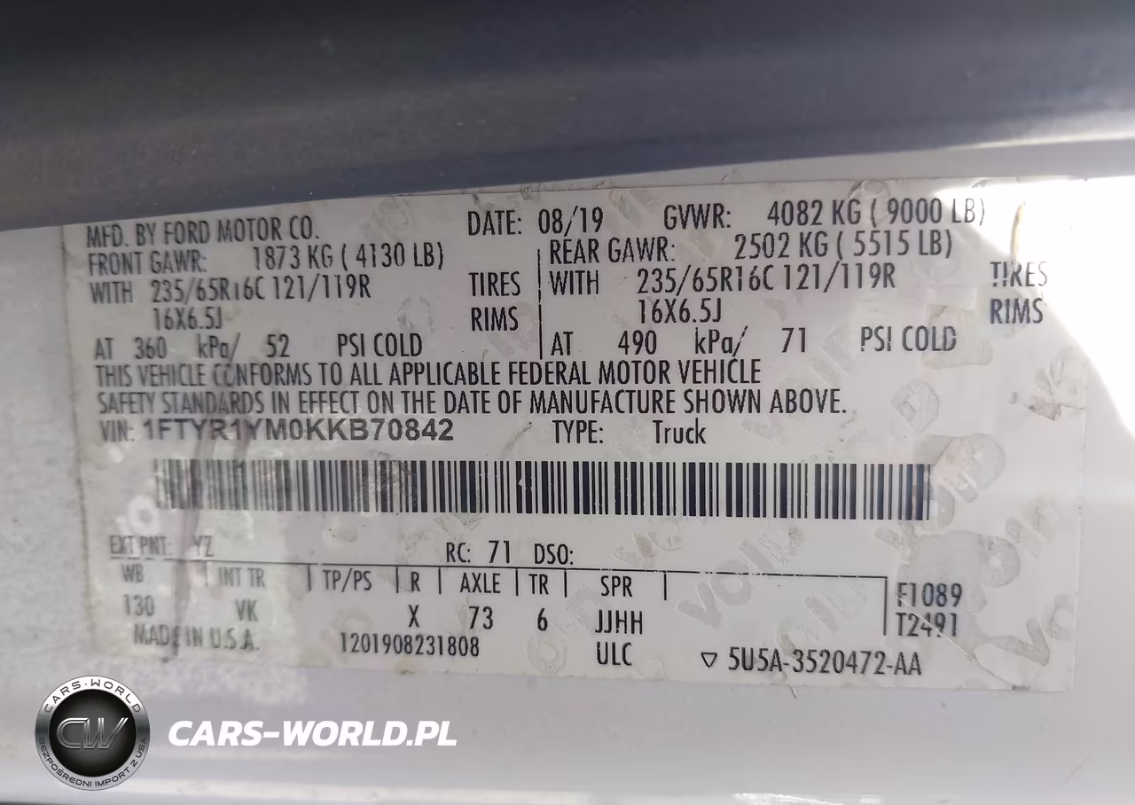 2019 Ford Transit-250 VIN:1FTYR1YM0KKB70842 - 9