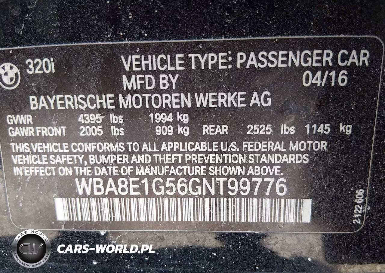 2016 BMW 320I VIN:WBA8E1G56GNT99776 - 9