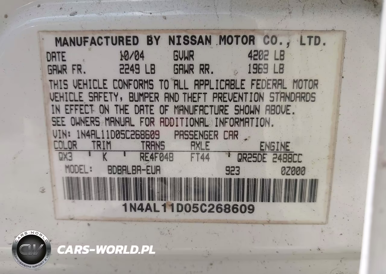 2005 Nissan Altima 2.5 S VIN:1N4AL11D05C268609 - 9