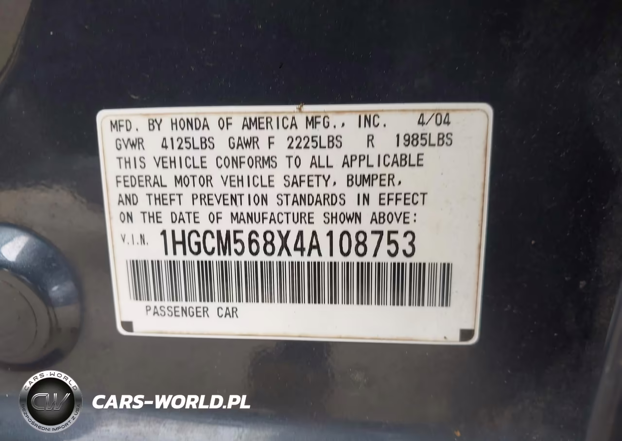 2004 Honda Accord 2.4 Ex VIN:1HGCM568X4A108753 - 9