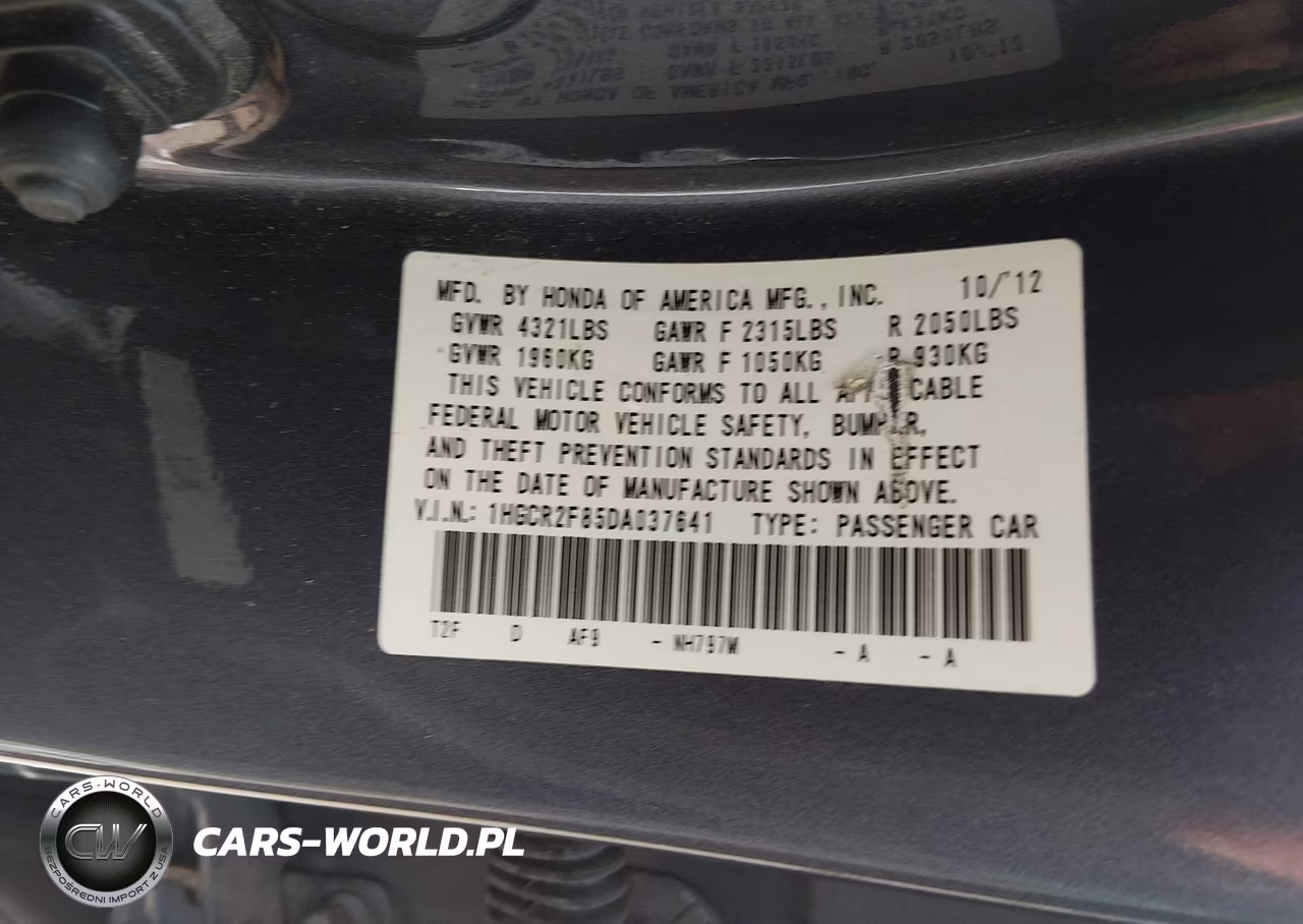 2013 Honda Accord Ex-L VIN:1HGCR2F85DA037641 - 9