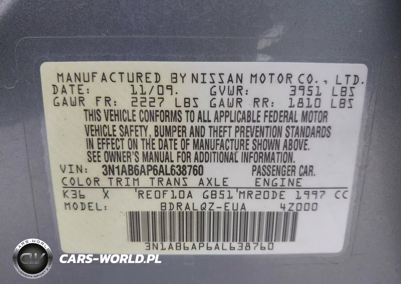 2010 Nissan Sentra 2.0 VIN:3N1AB6AP6AL638760 - 9