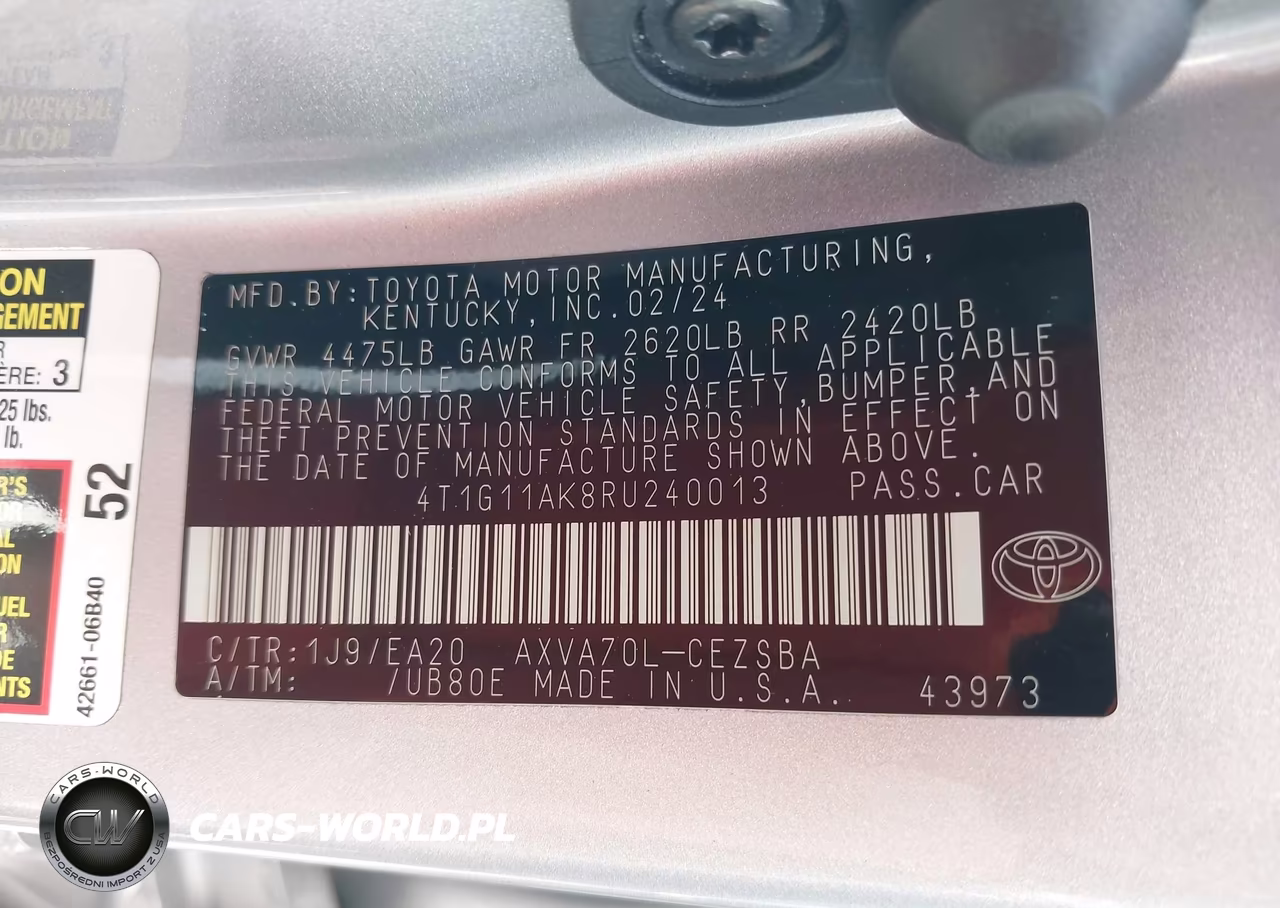 2024 Toyota Camry Se VIN:4T1G11AK8RU240013 - 9