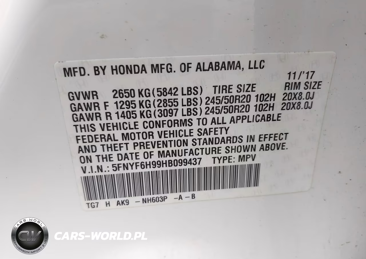 2017 Honda Pilot Touring VIN:5FNYF6H99HB099437 - 9