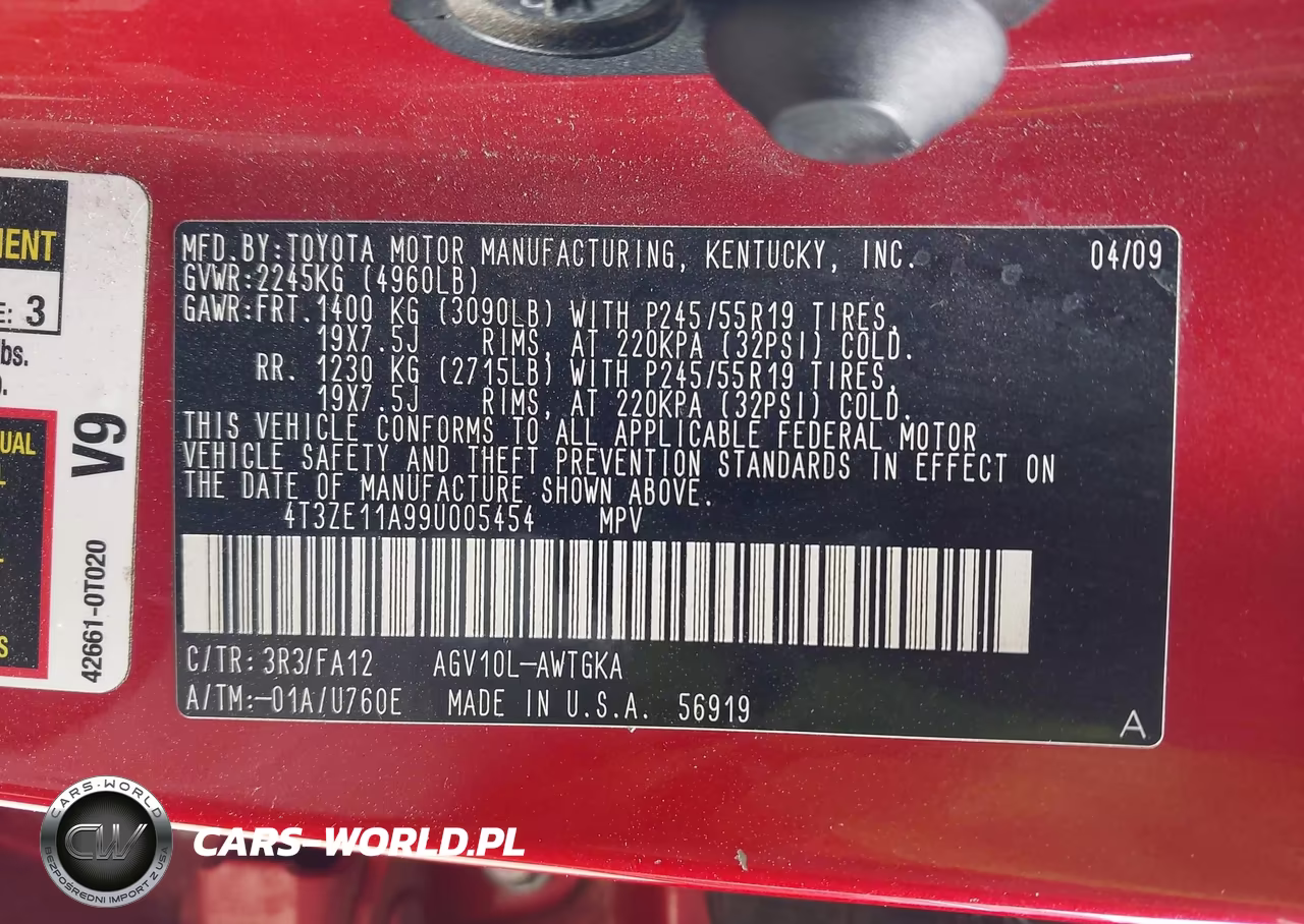 2009 Toyota Venza VIN:4T3ZE11A99U005454 - 9