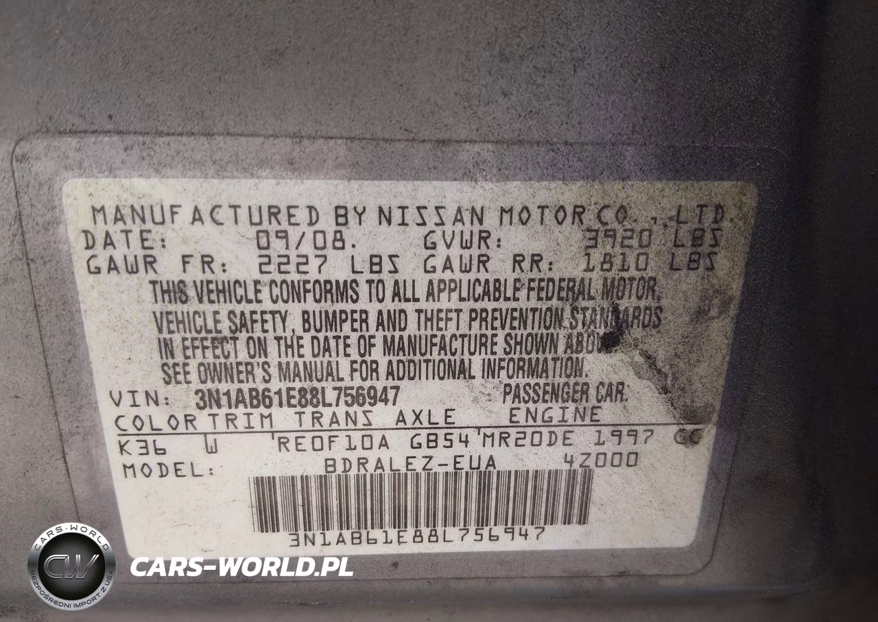 2008 Nissan Sentra 2.0S VIN:3N1AB61E88L756947 - 9