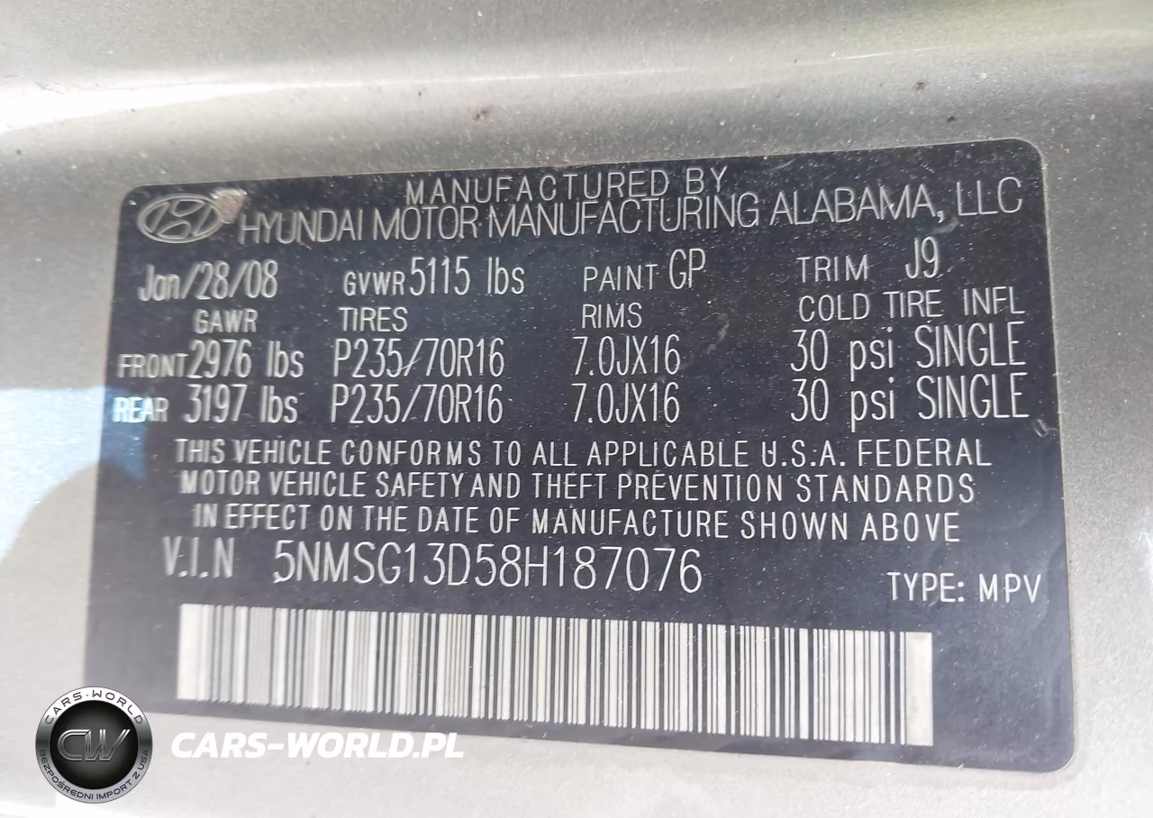 2008 Hyundai Santa Fe Gls VIN:5NMSG13D58H187076 - 9