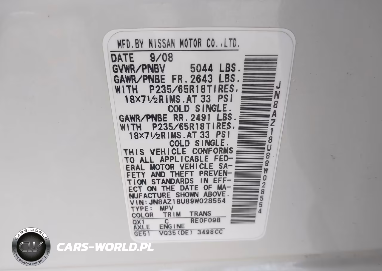2009 Nissan Murano Sl VIN:JN8AZ18U89W028554 - 9