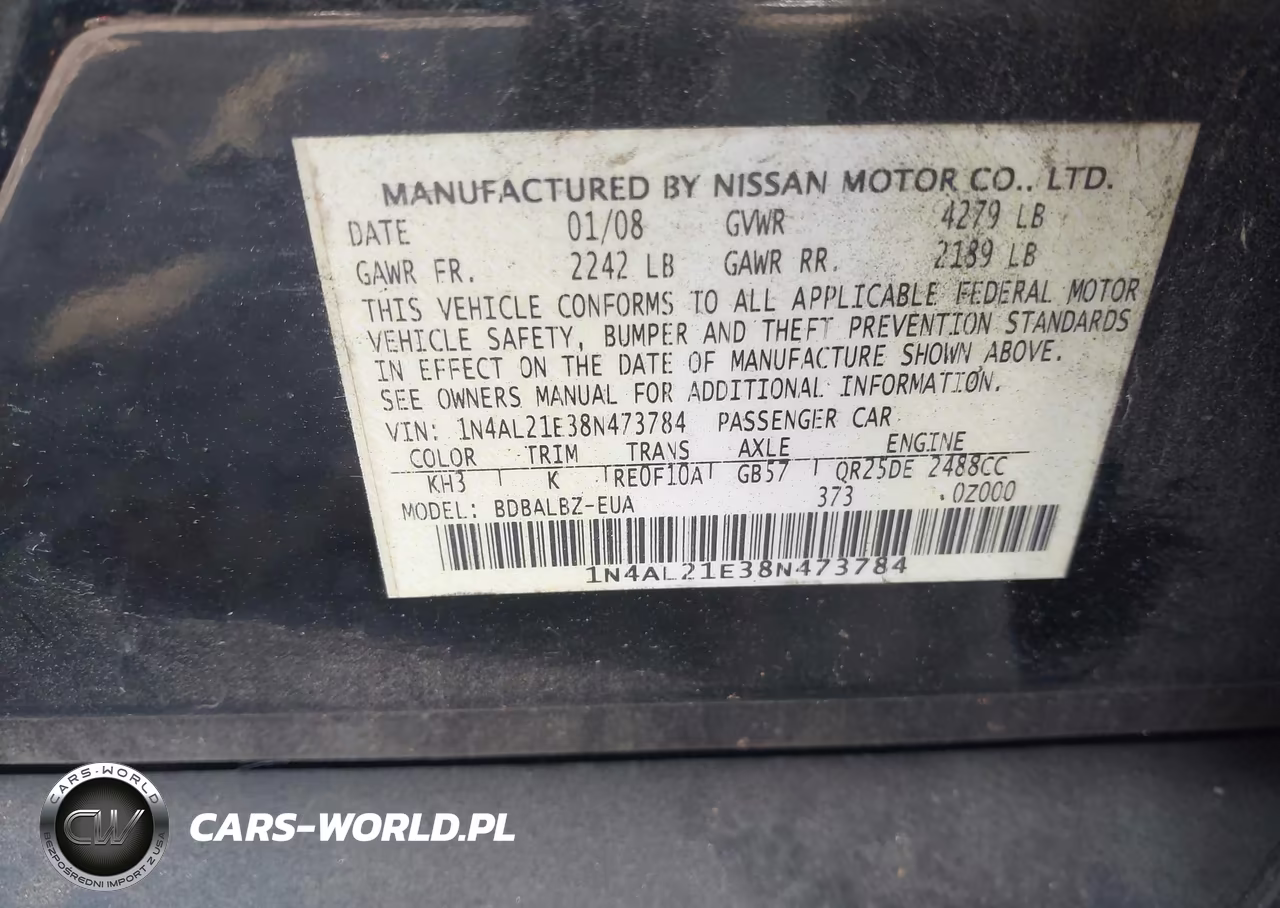 2008 Nissan Altima 2.5 S VIN:1N4AL21E38N473784 - 9