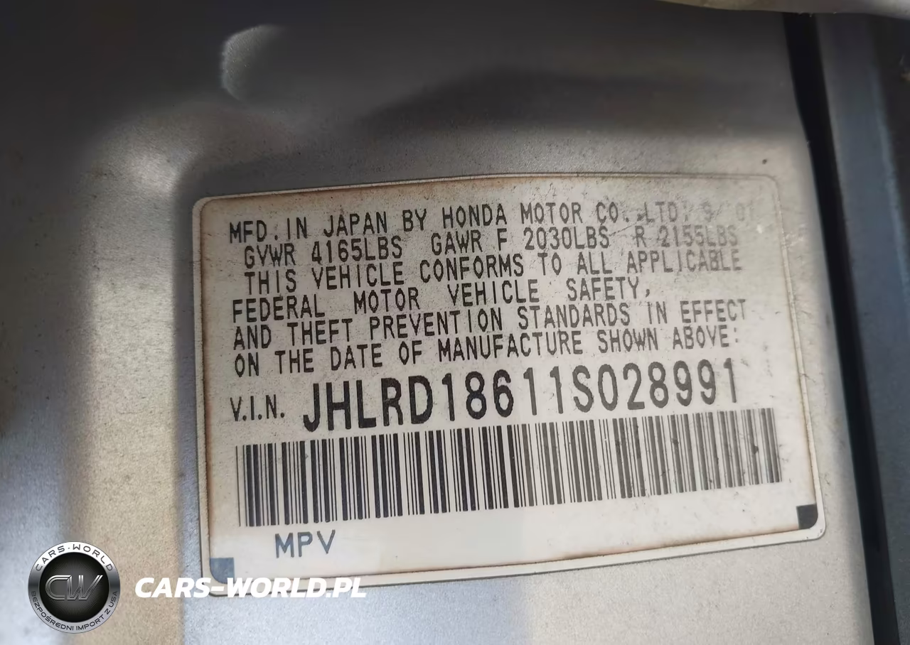 2001 Honda Cr-V Ex VIN:JHLRD18611S028991 - 9