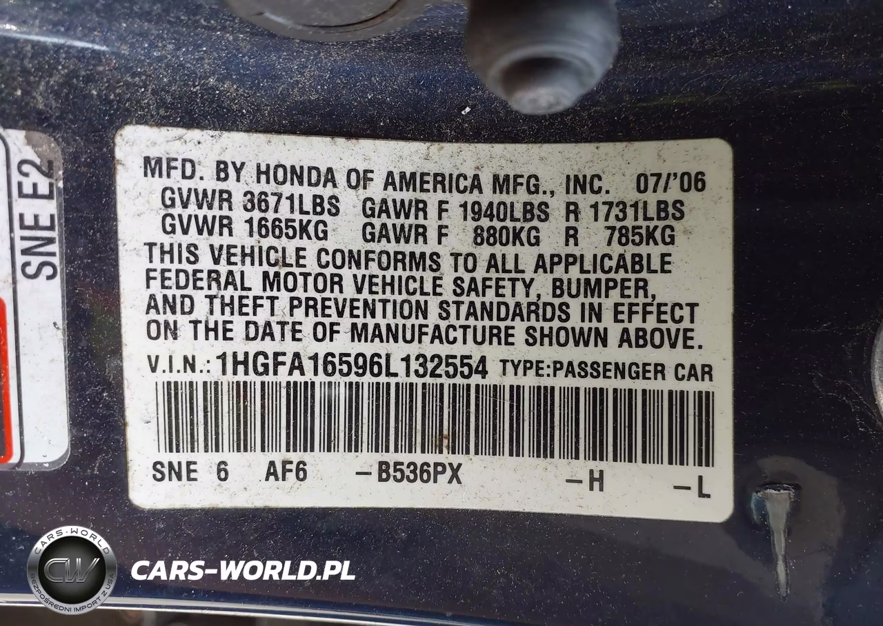 2006 Honda Civic Lx VIN:1HGFA16596L132554 - 9