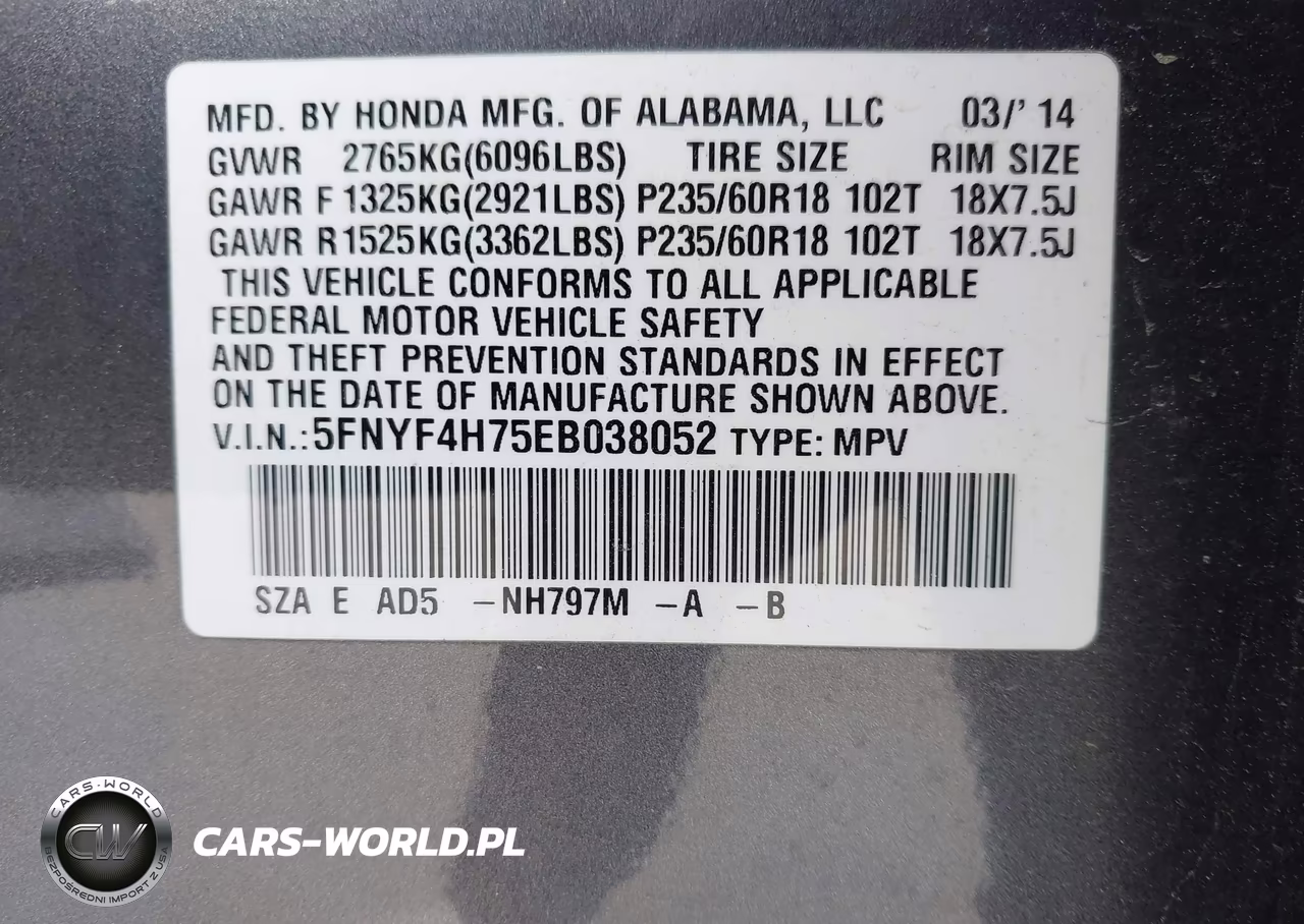 2014 Honda Pilot Ex-L VIN:5FNYF4H75EB038052 - 9