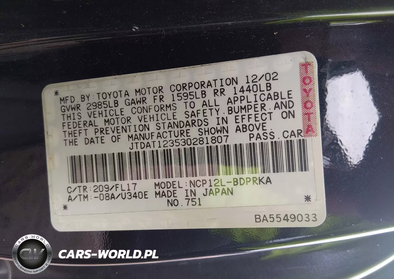 2003 Toyota Echo VIN:JTDAT123530281807 - 9