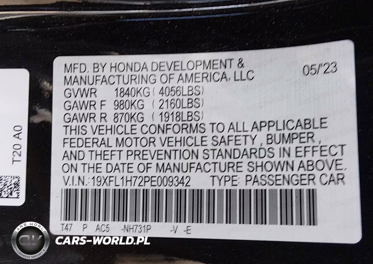 2023 Honda Civic Ex-L-Ex-L W-O Bsi VIN:19XFL1H72PE009342 - 9
