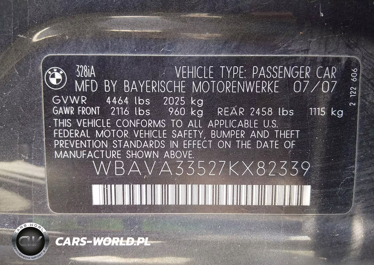 2007 BMW 328I VIN:WBAVA33527KX82339 - 9