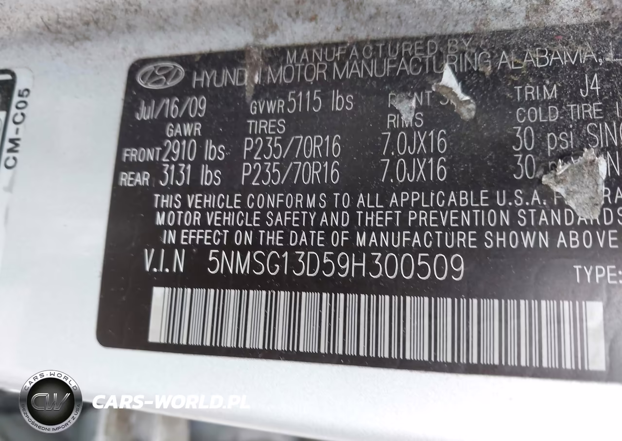 2009 Hyundai Santa Fe Gls VIN:5NMSG13D59H300509 - 9
