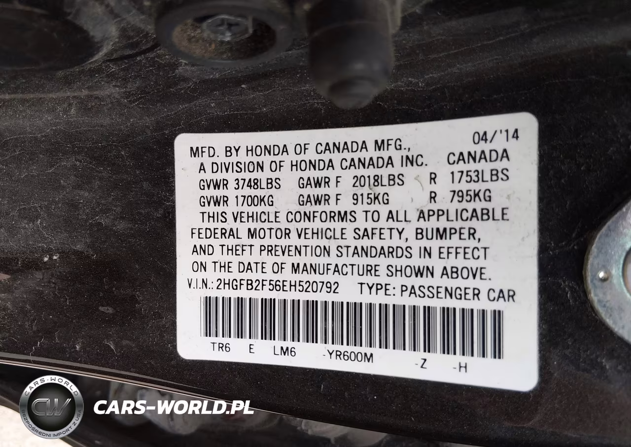 2014 Honda Civic Lx VIN:2HGFB2F56EH520792 - 9