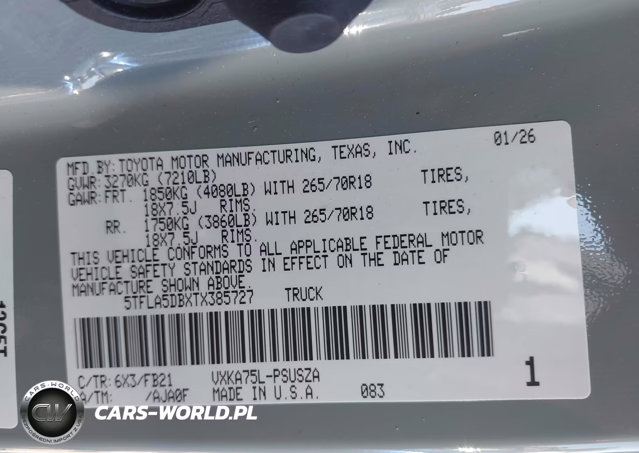 2026 Toyota Tundra Sr5 Crewmax 5.5' Bed VIN:5TFLA5DBXTX385727 - 9