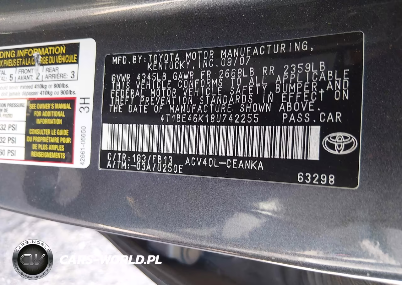 2008 Toyota Camry Le VIN:4T1BE46K18U742255 - 9