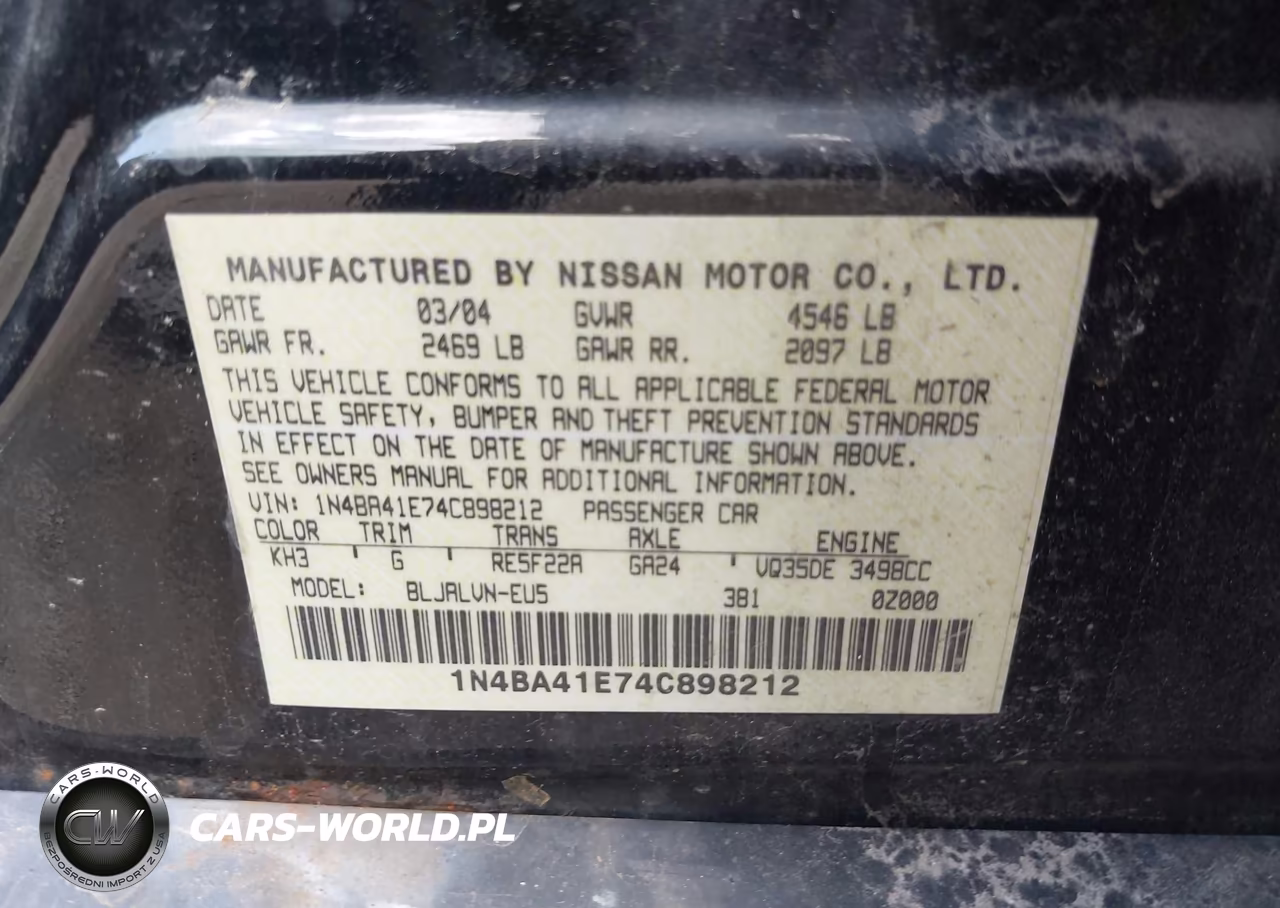 2004 Nissan Maxima 3.5 Se VIN:1N4BA41E74C898212 - 9