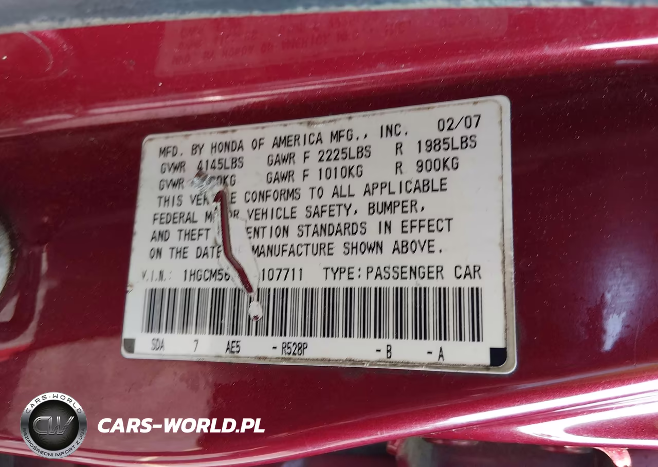 2007 Honda Accord 2.4 Se VIN:1HGCM563X7A107711 - 9