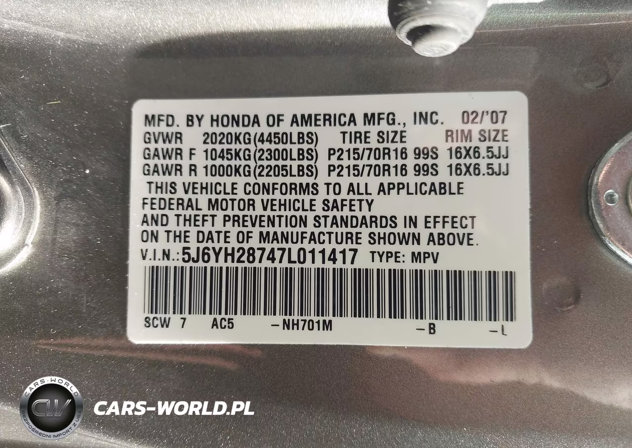 2007 Honda Element Ex VIN:5J6YH28747L011417 - 9