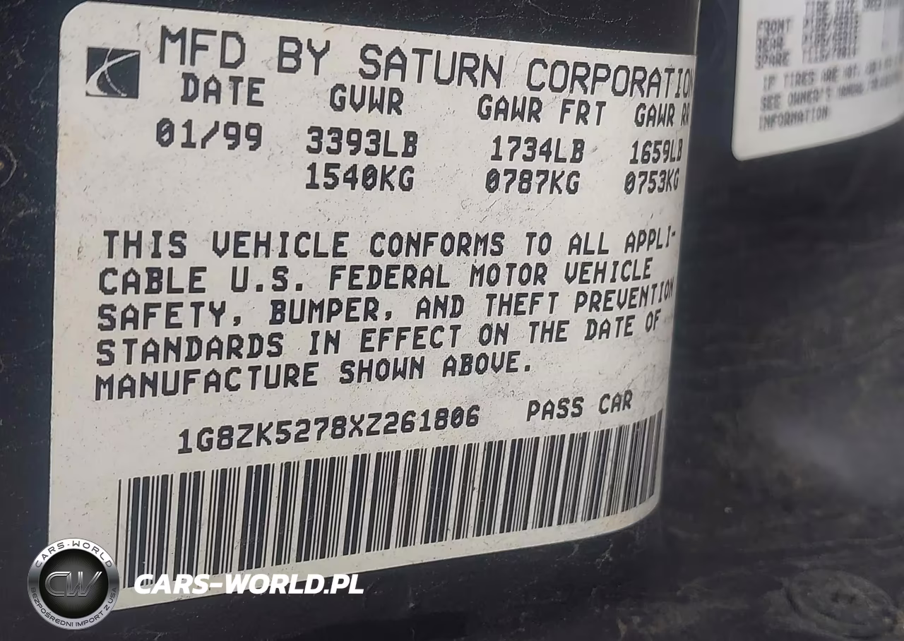 1999 Saturn Sl2 VIN:1G8ZK5278XZ261806 - 9