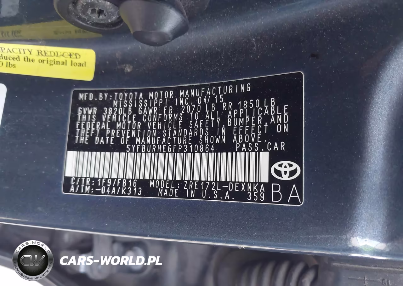 2015 Toyota Corolla Le Plus VIN:5YFBURHE6FP310864 - 9