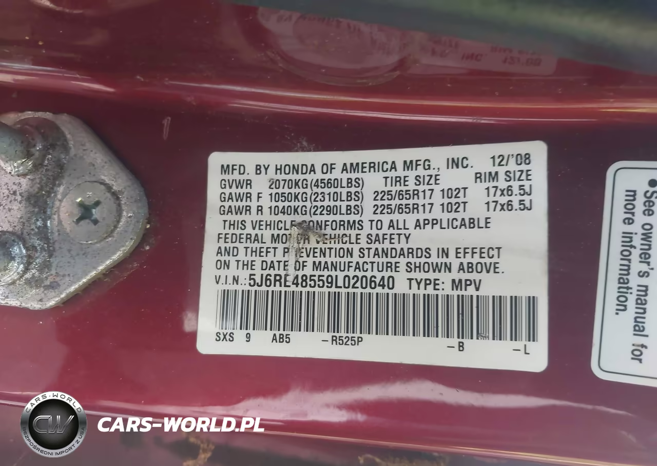 2009 Honda Cr-V Ex VIN:5J6RE48559L020640 - 9