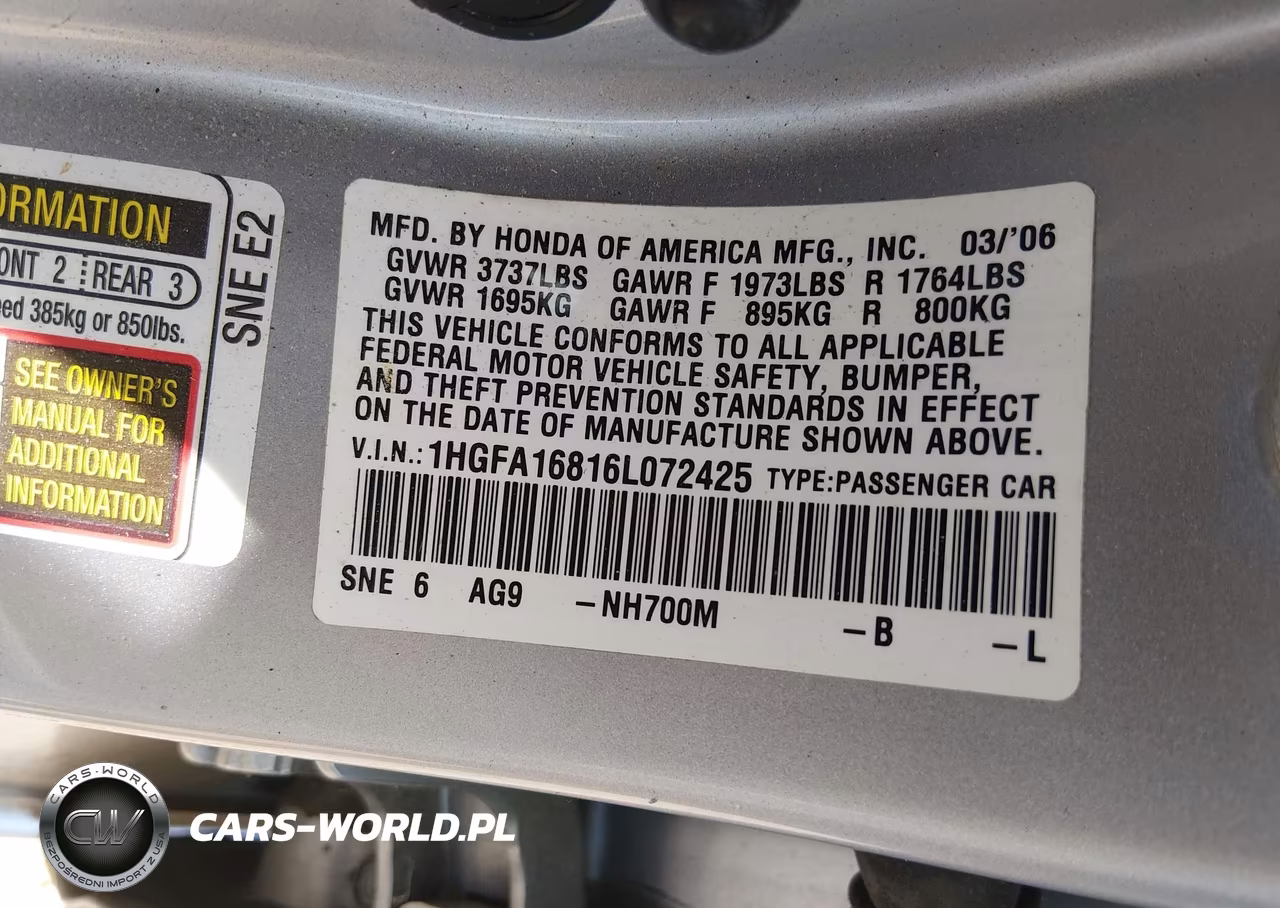 2006 Honda Civic Ex VIN:1HGFA16816L072425 - 9