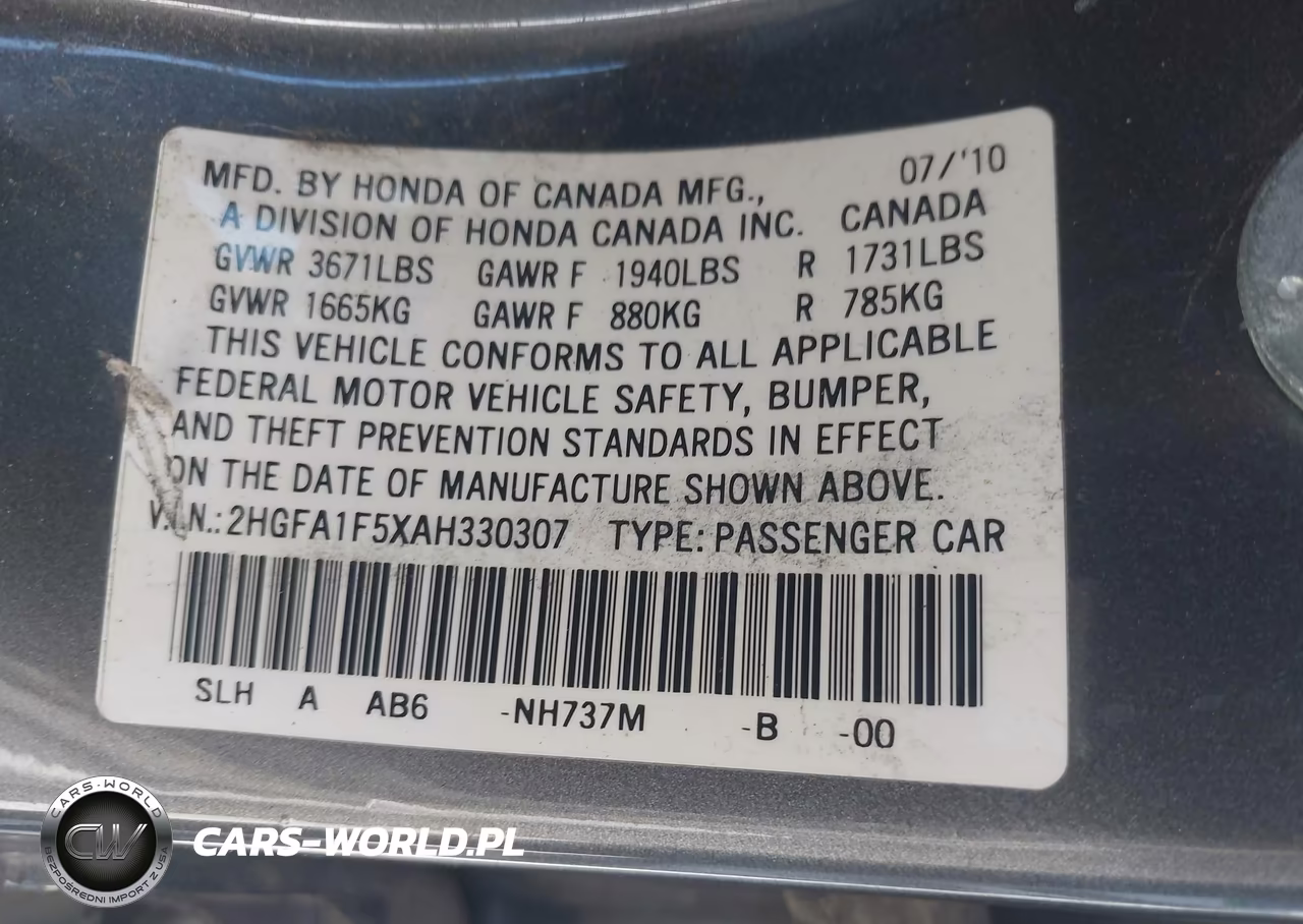2010 Honda Civic Lx VIN:2HGFA1F5XAH330307 - 9