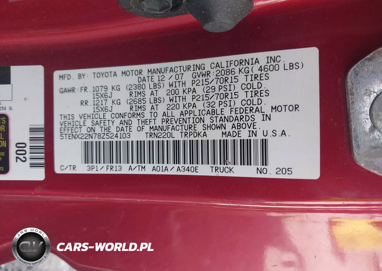 2008 Toyota Tacoma VIN:5TENX22N78Z524103 - 9
