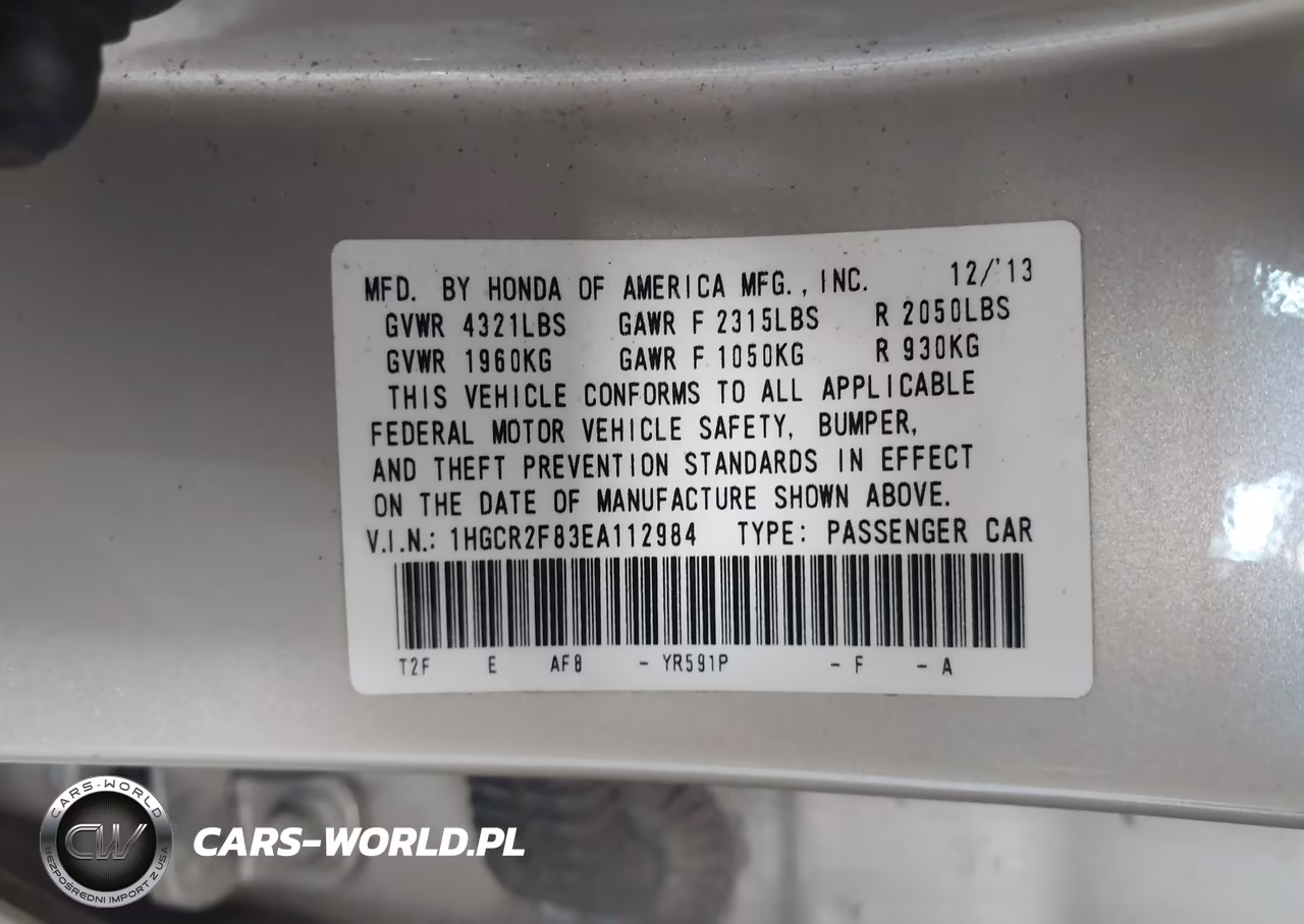 2014 Honda Accord Ex-L VIN:1HGCR2F83EA112984 - 9