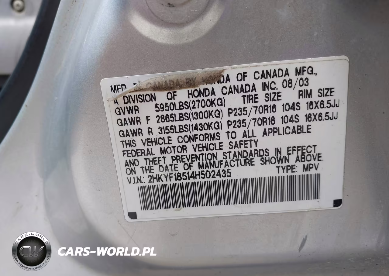 2004 Honda Pilot Ex-L VIN:2HKYF18514H502435 - 9