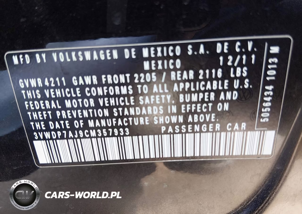 2012 Volkswagen Jetta 2.5L Se VIN:3VWDP7AJ9CM357933 - 9