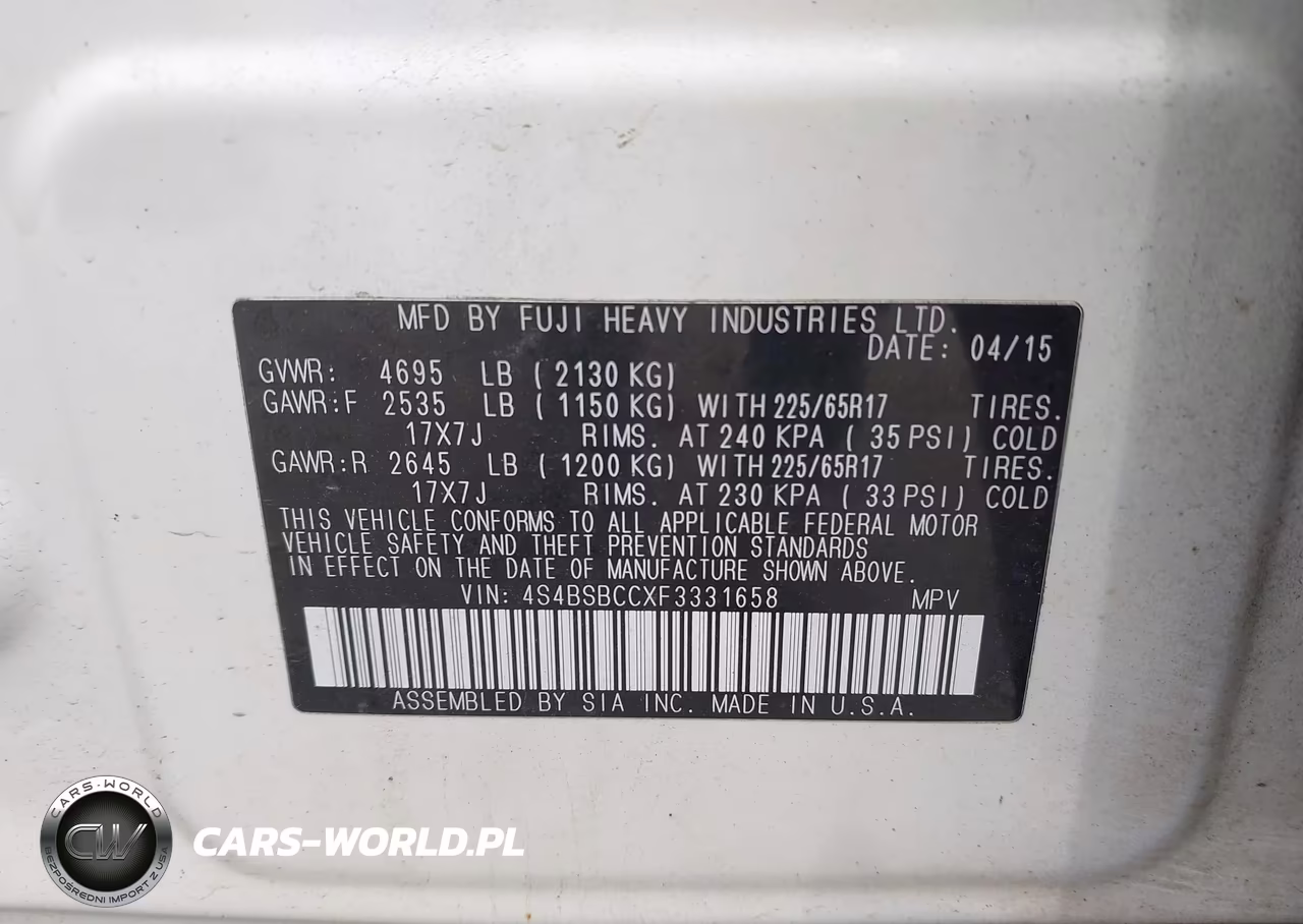 2015 Subaru Outback 2.5I Premium VIN:4S4BSBCCXF3331658 - 9