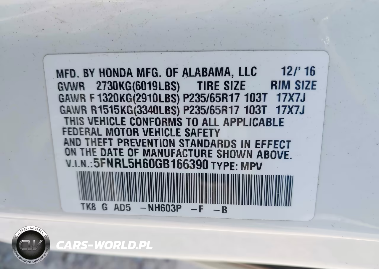 2016 Honda Odyssey Ex-L VIN:5FNRL5H60GB166390 - 9