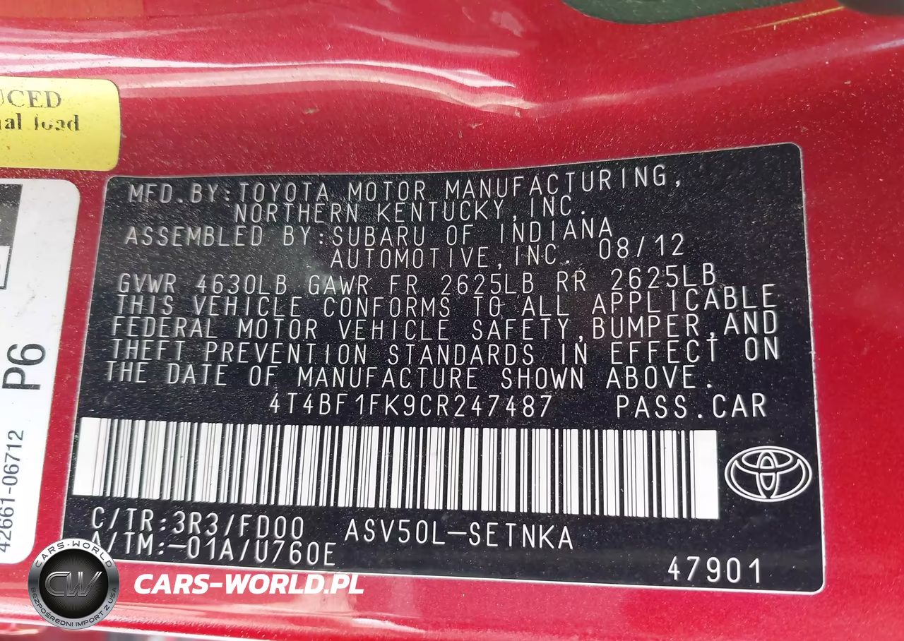 2012 Toyota Camry Le VIN:4T4BF1FK9CR247487 - 9