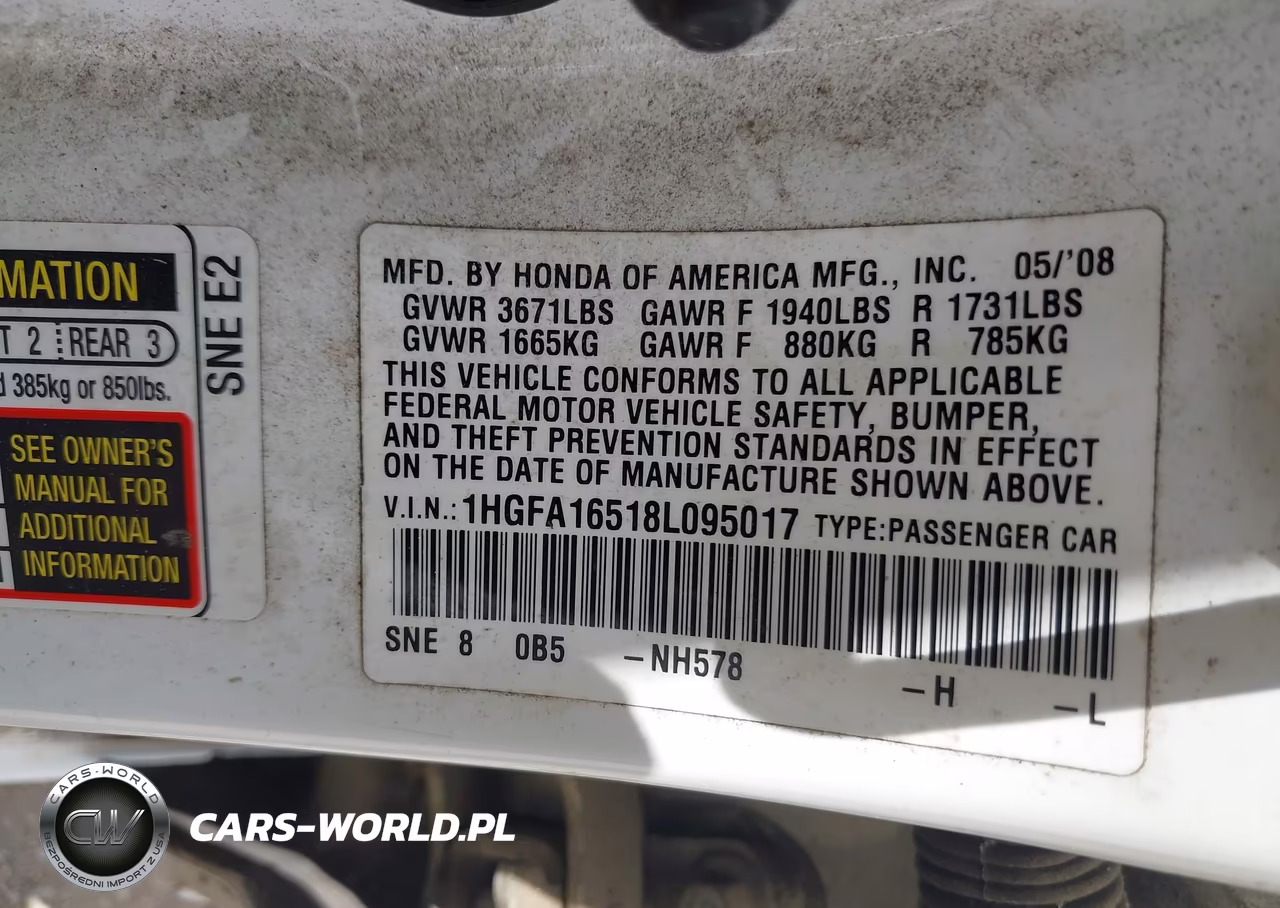 2008 Honda Civic Lx VIN:1HGFA16518L095017 - 9