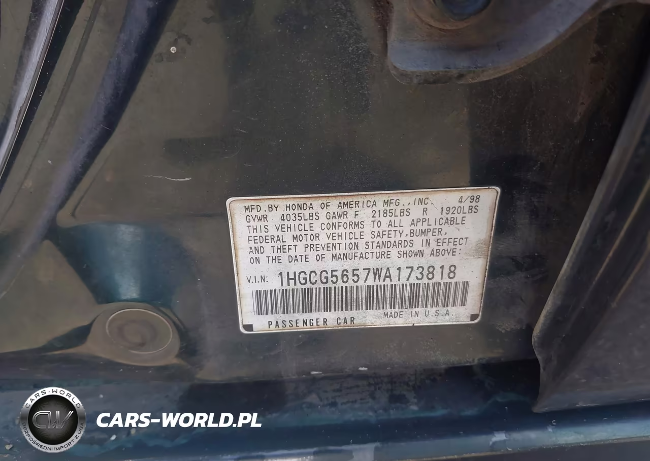 1998 Honda Accord Ex VIN:1HGCG5657WA173818 - 9