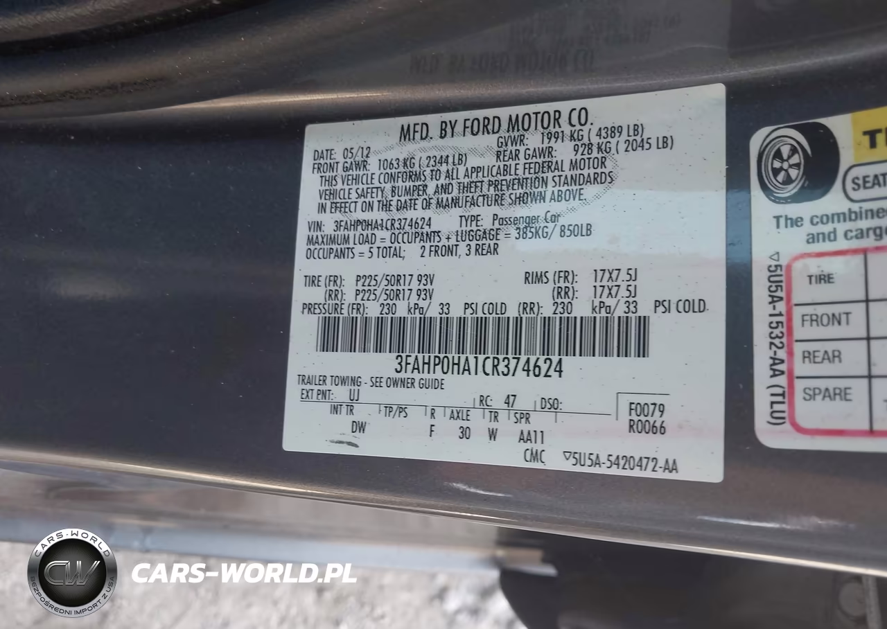 2012 Ford Fusion Se VIN:3FAHP0HA1CR374624 - 9