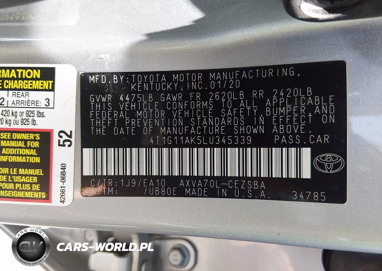 2020 Toyota Camry Se VIN:4T1G11AK5LU345339 - 9