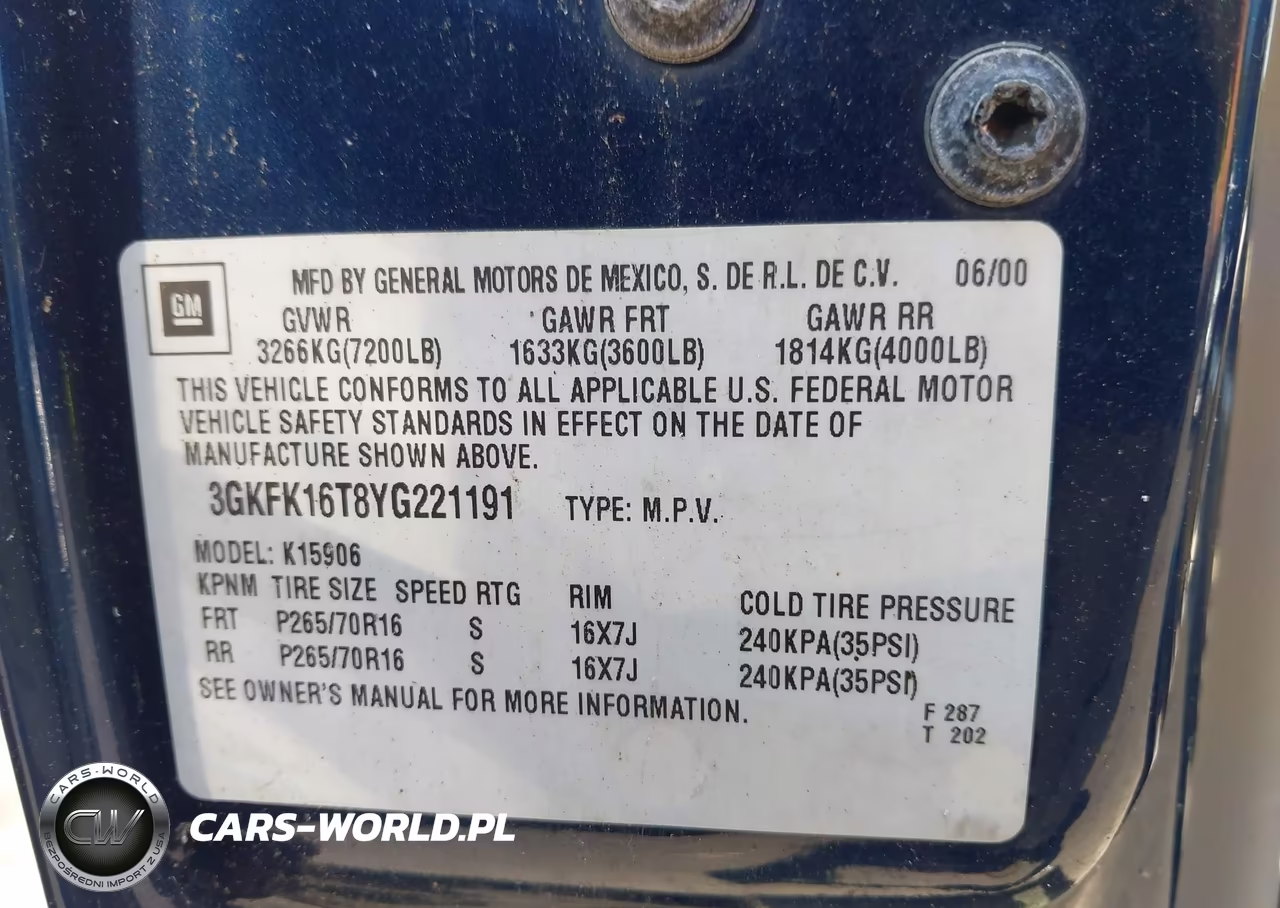 2000 GMC Yukon Xl 1500 Slt VIN:3GKFK16T8YG221191 - 9