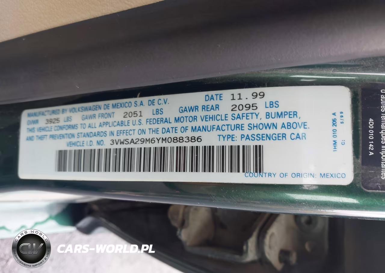 2000 Volkswagen Jetta Gls VIN:3VWSA29M6YM088386 - 9