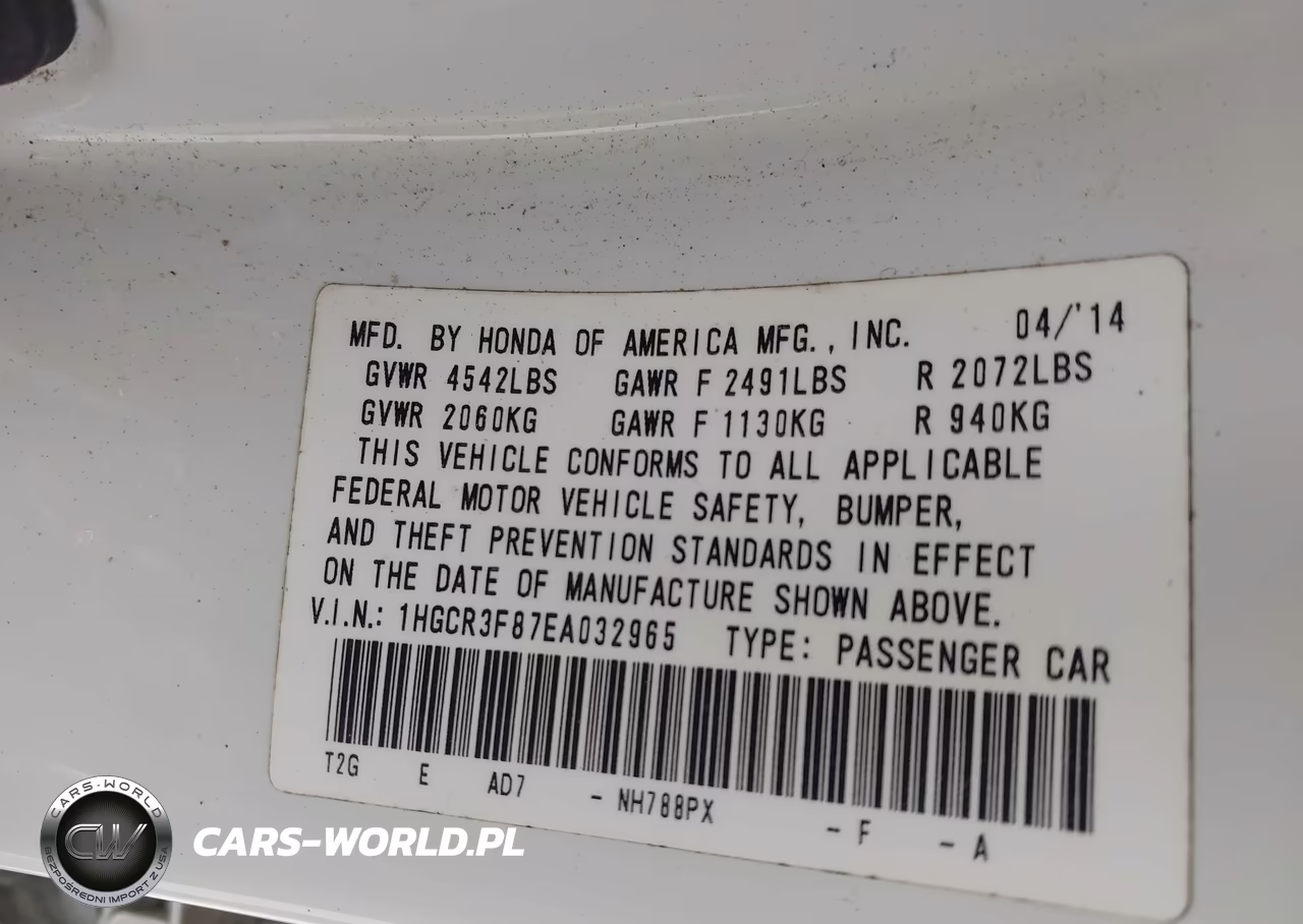 2014 Honda Accord Ex-L V-6 VIN:1HGCR3F87EA032965 - 9