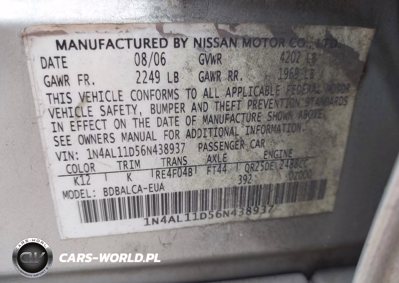 2006 Nissan Altima 2.5 S VIN:1N4AL11D56N438937 - 9