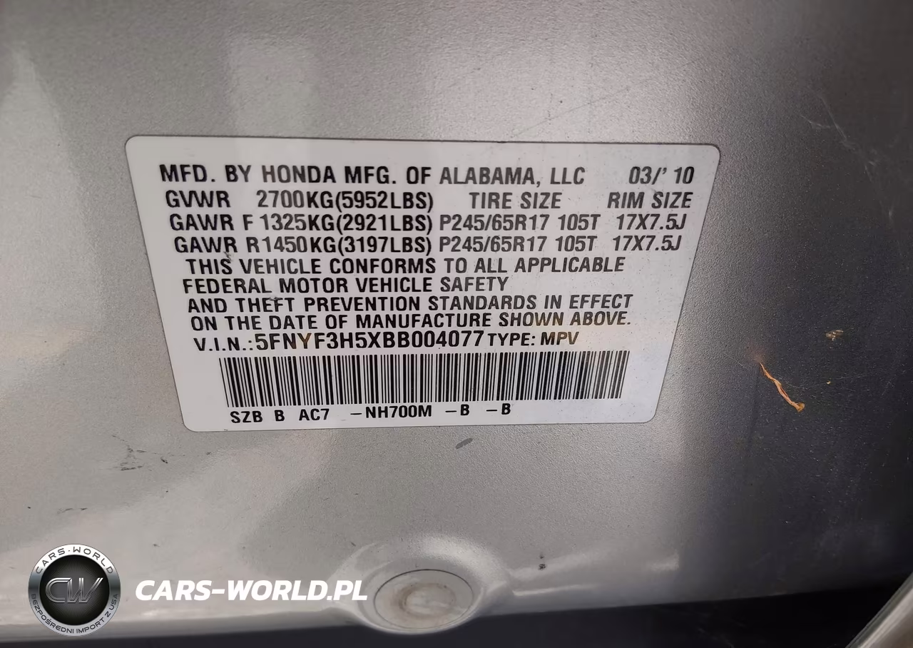 2011 Honda Pilot Ex-L VIN:5FNYF3H5XBB004077 - 9