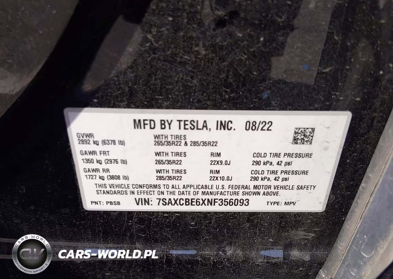 2022 Tesla Model X Plaid Tri Motor All-Wheel Drive VIN:7SAXCBE6XNF356093 - 9